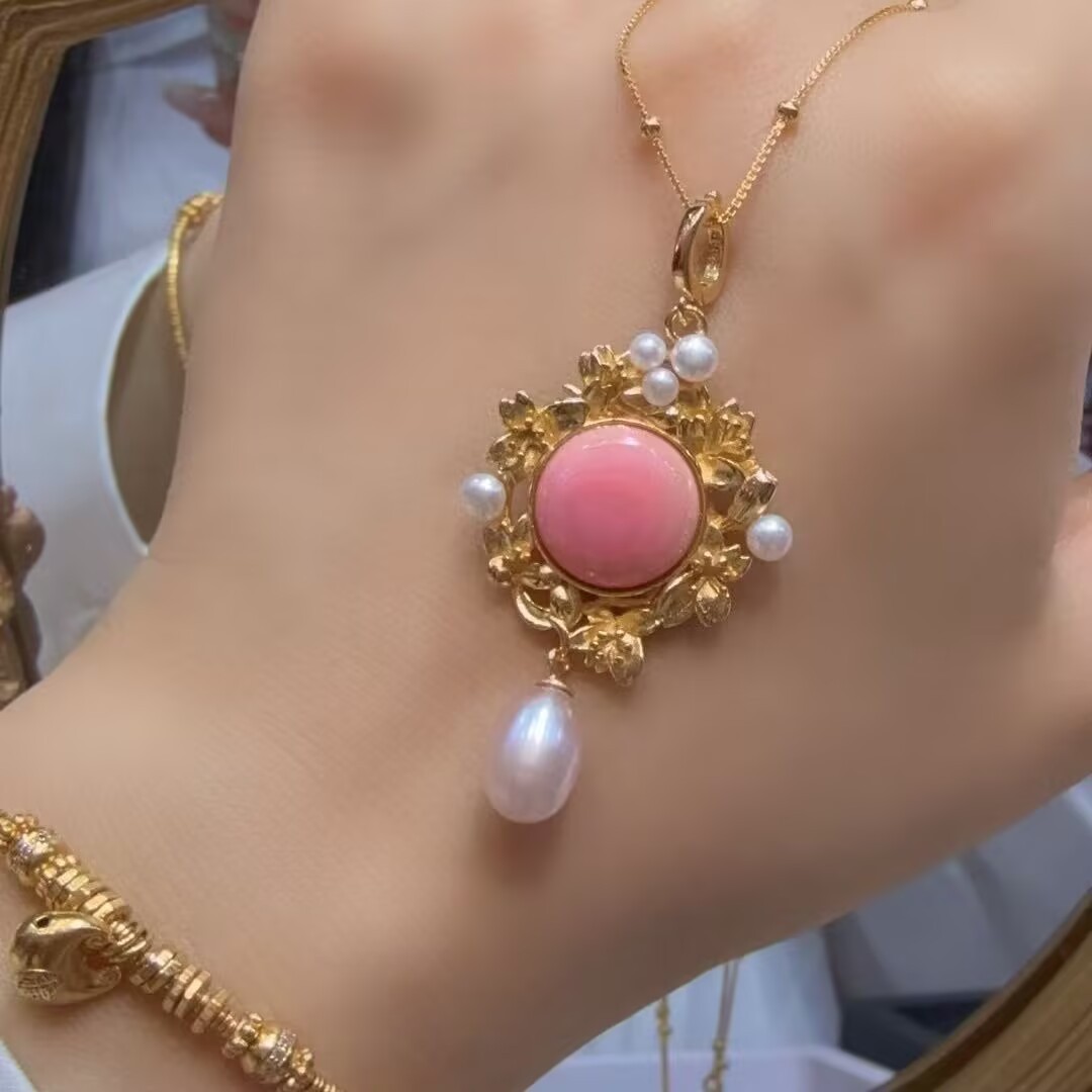 gorgeous new design natural pink conch white pearl pendant 925s(t)