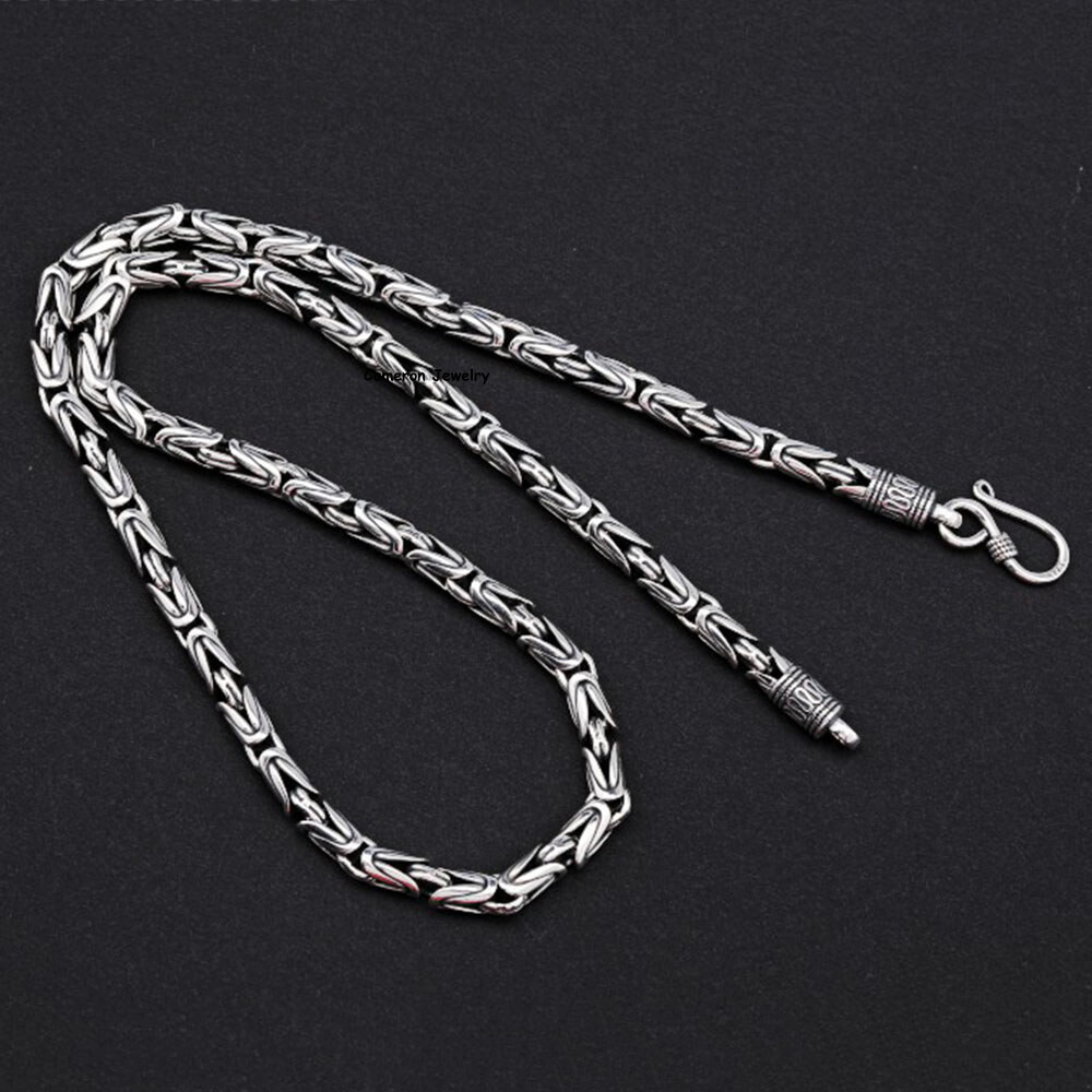 Solid 925 Sterling Silver Chain 4mm-8mm Byzantine Necklace For Men Women 18-30in