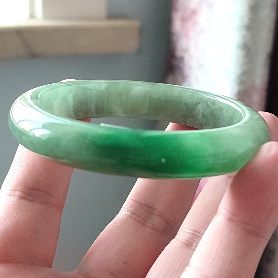 Certified Grade A Green 57mm Natural Burma Jade jadeite Bangle Bracelet-