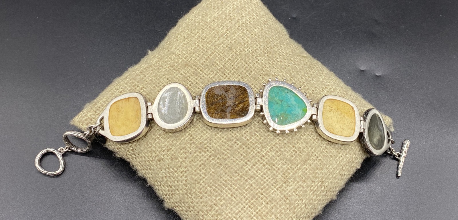 SILPADA-Sterling Pyrite Turquoise Bronzite Jasper Toggle Bracelet B1934 **READ**