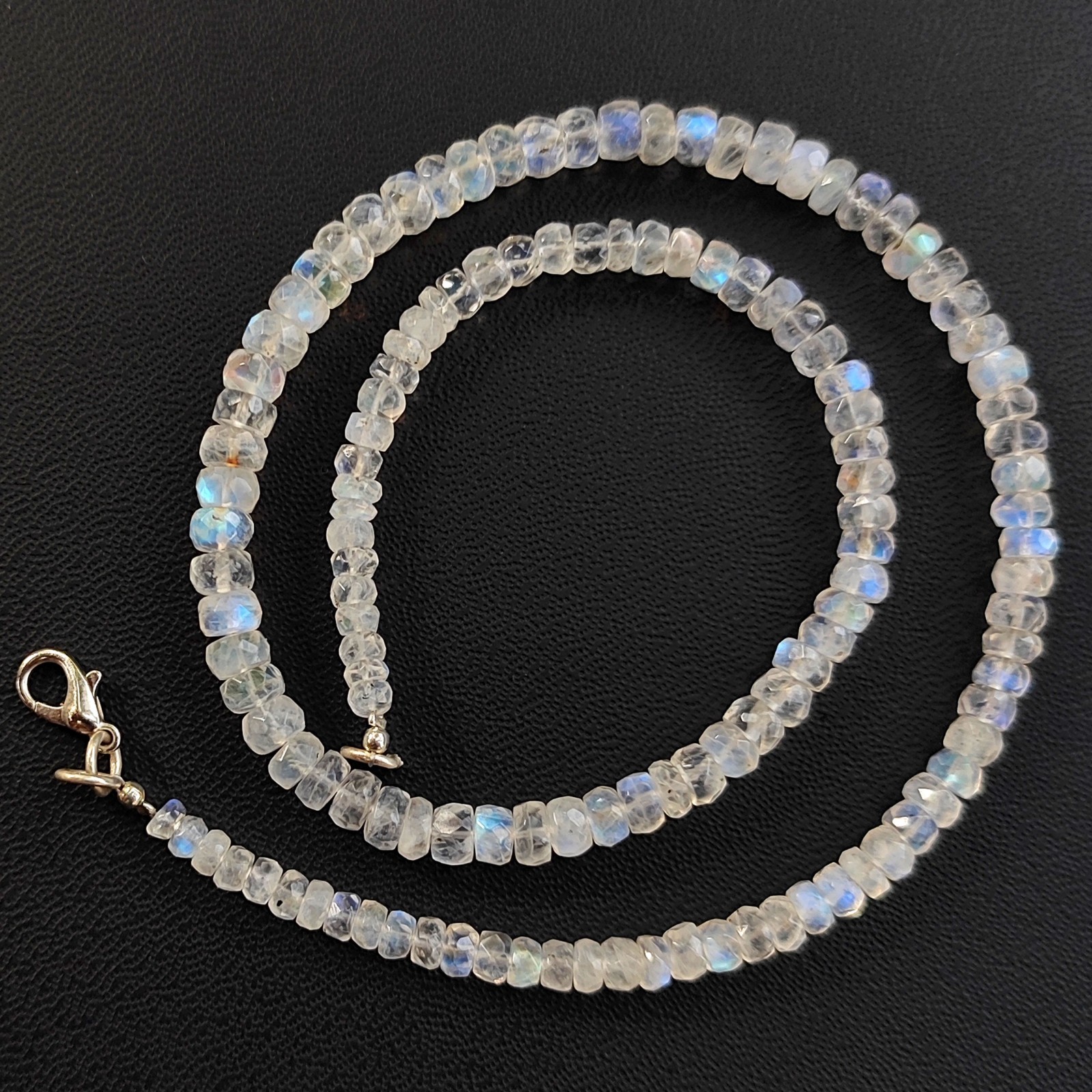 India Rainbow Fire Moonstone 4-6mm Faceted Rondelle Beads Necklace 16” Gem