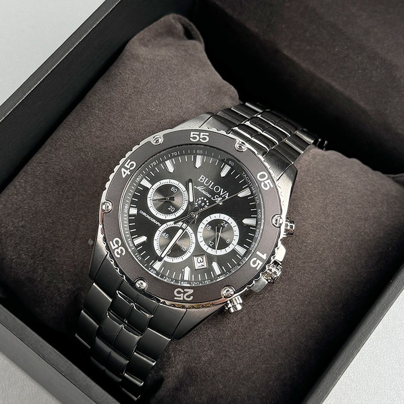 Bulova 98B401 Marine Star Gray Dial Silver Band Quartz Calendar Men’s Watch