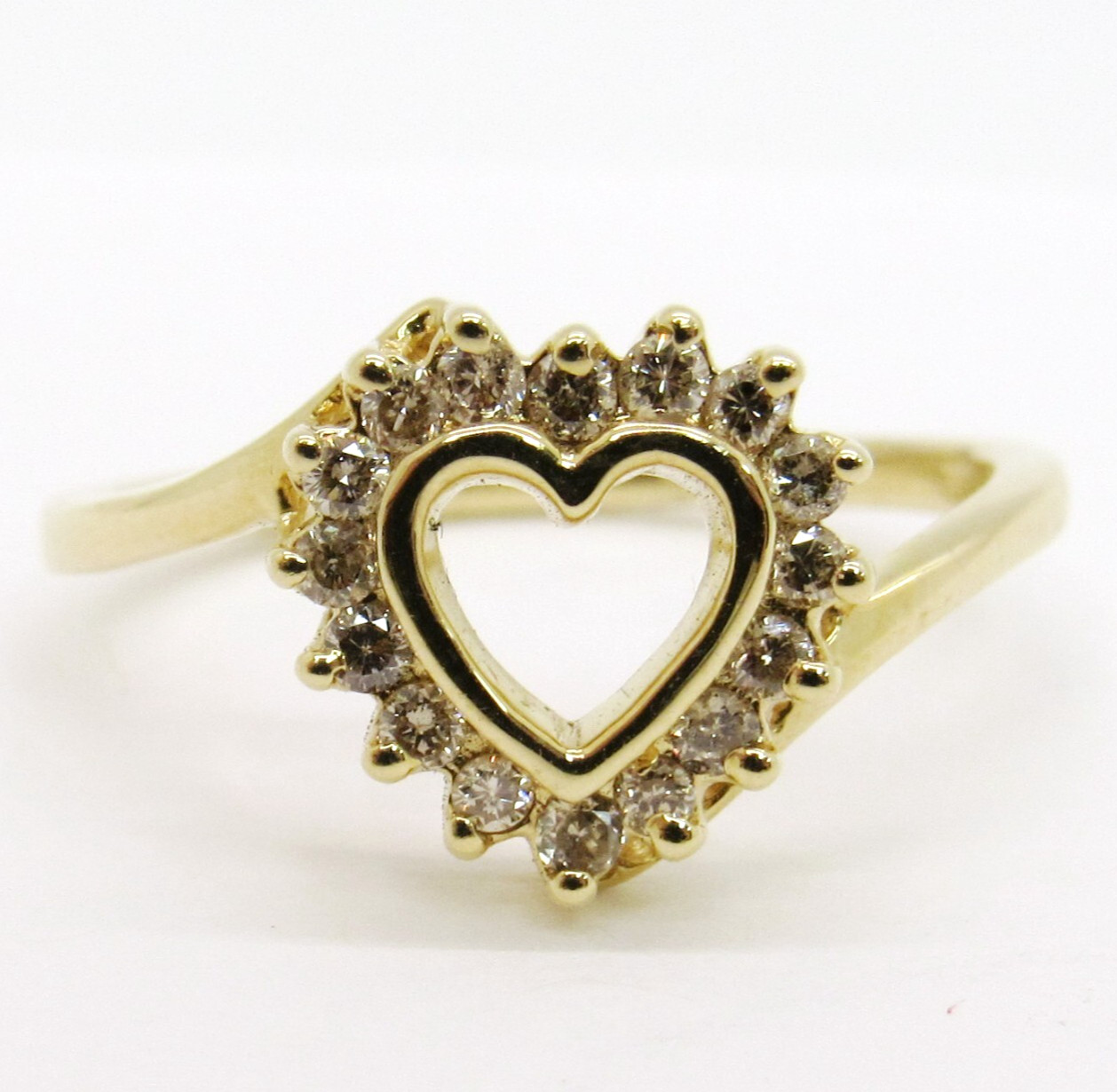 14k Yellow Gold Diamond Open Heart Right Hand Love Lovers Ring Size 7 V-DAY GIFT