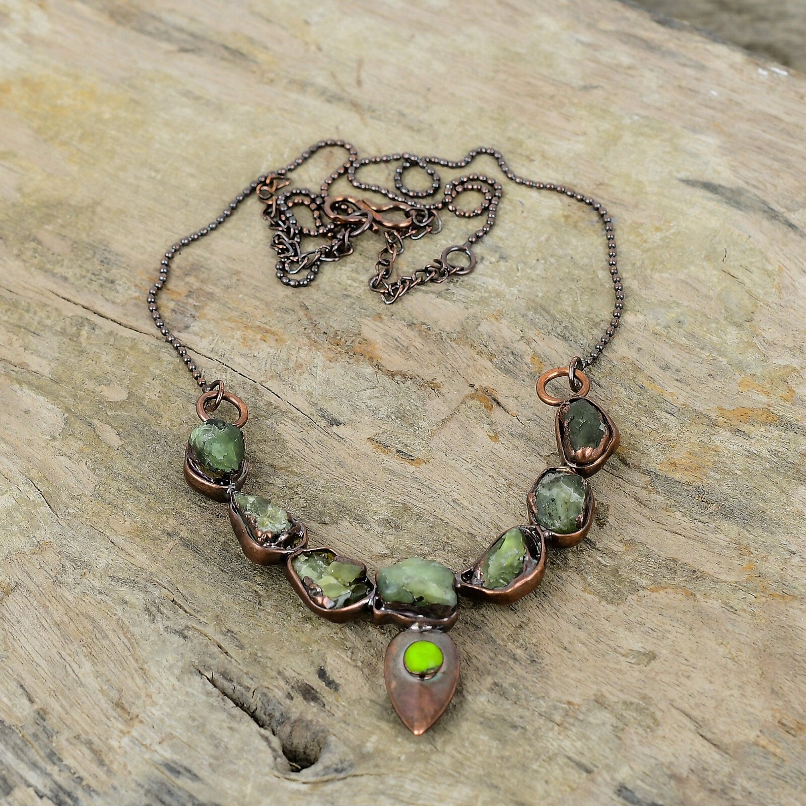 Green Tourmaline Rough Copper Love Gift Electroformed Adjustable Necklace 18.0″