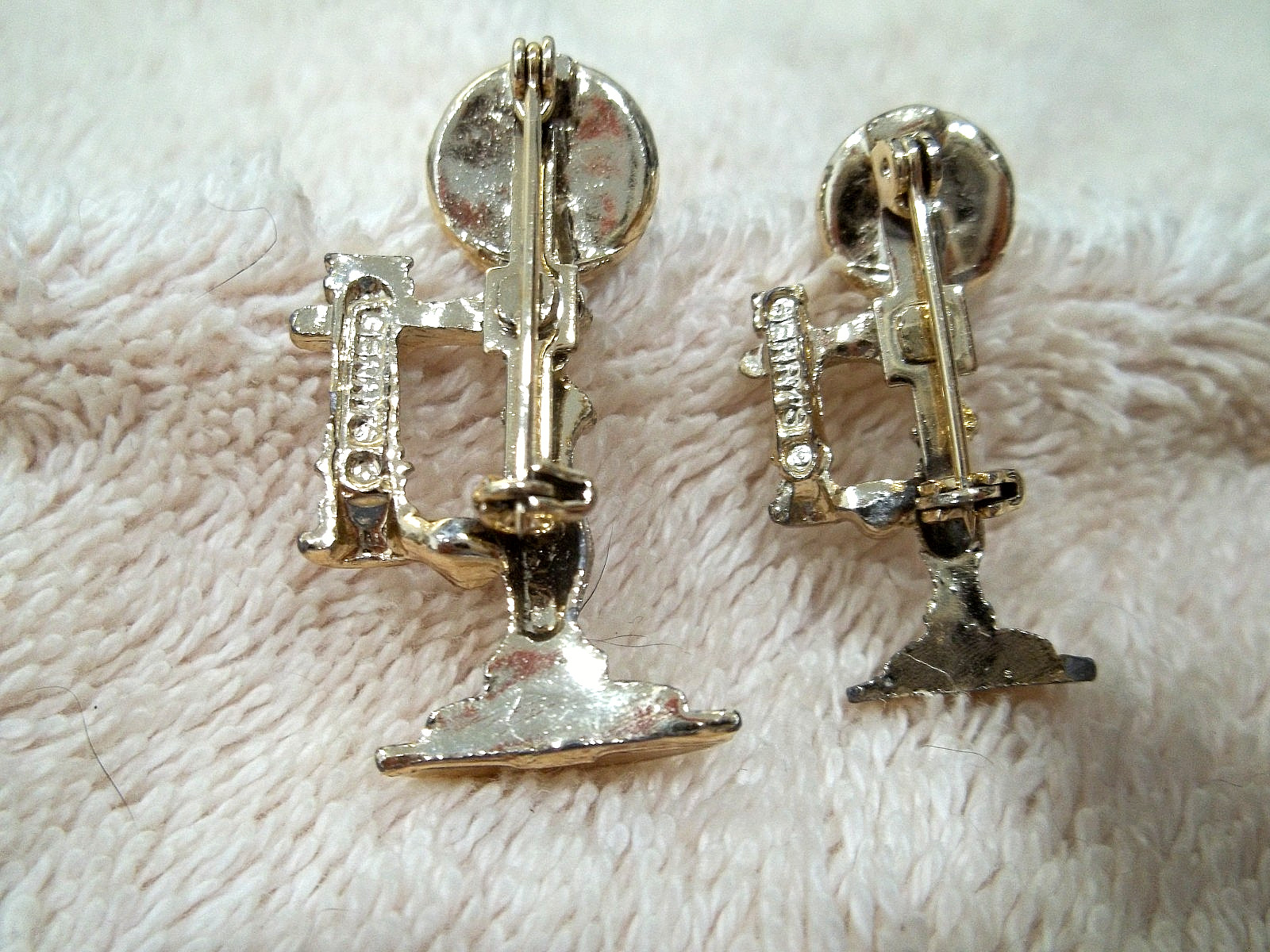 Vintage GERRY’S Telephone Pins, 2 Sizes, Gold Tone Metal, Red Crystals