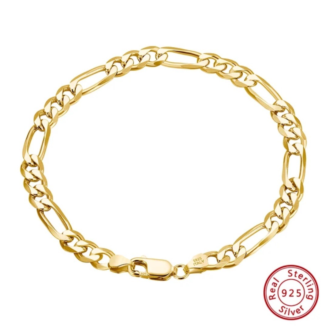 Gold Plated Sterling Silver Figaro Chain Anklet with Lobster Closure