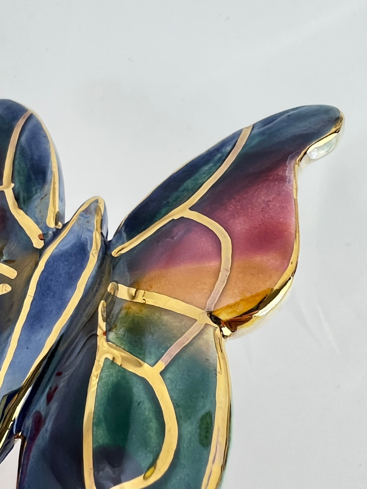 Handmade Large Ceramic Glossy Enamel Butterfly Brooch Multi Color Gold Detailing