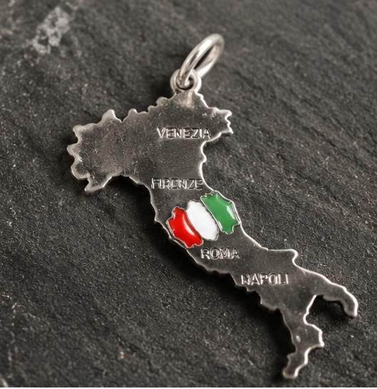Italy Map Pendant Tricolor Enamel 800 Silver Made in Italy Italian Gift