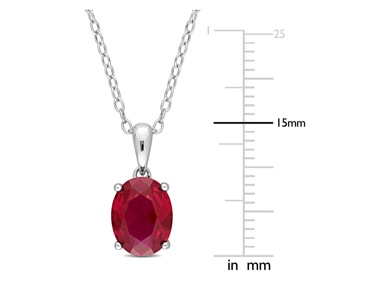 2.95 Carat (ctw) Lab-Created Ruby Solitaire Oval Pendant Sterling Silver