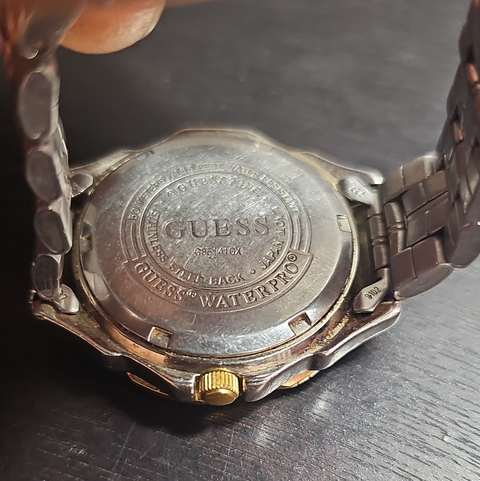 Vintage GUESS Waterpro G85141GX Men Watch Two-Tone Green Dial Moon Phase