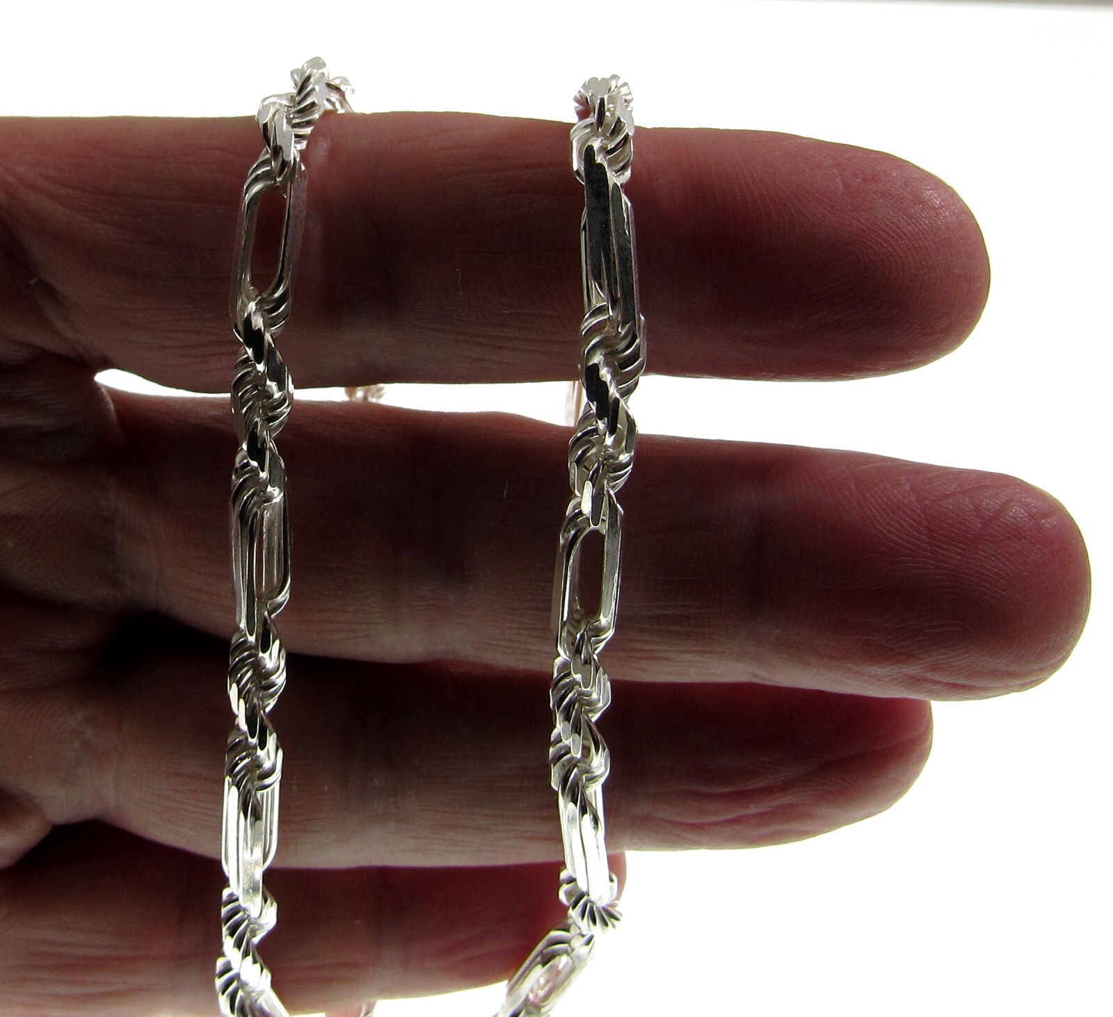 4.6MM Solid 925 Sterling Silver Men’s Italian Figarope Chain Necklace / Bracelet