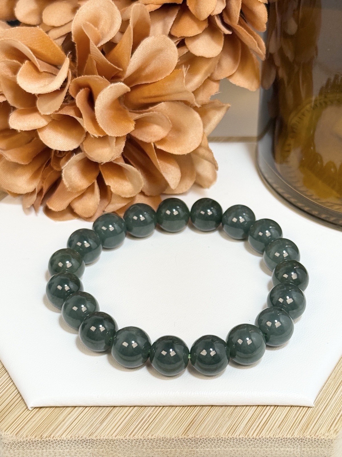 Jadeite Green Bead Bracelet 10.8MM w/Certificate