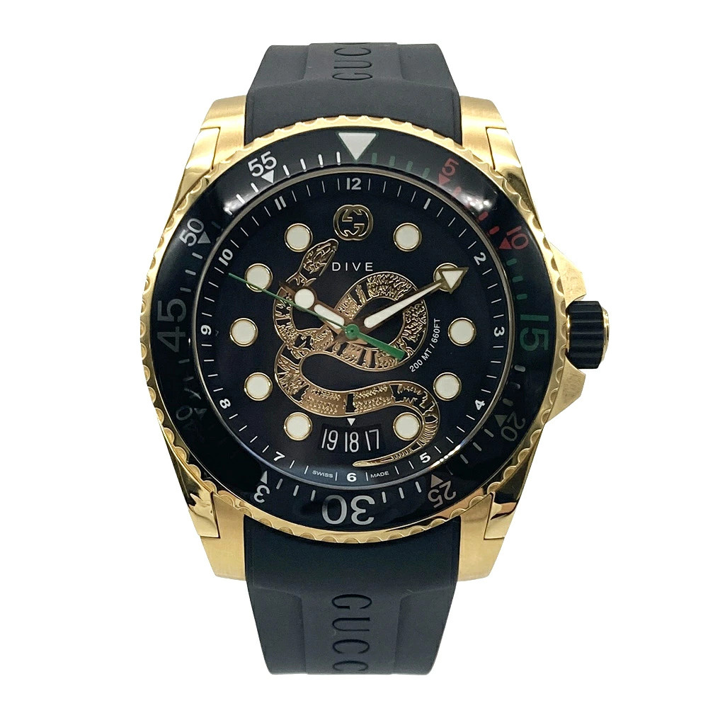 Used GUCCI YA136219 dive snake Wrist watch Men Quartz Gold