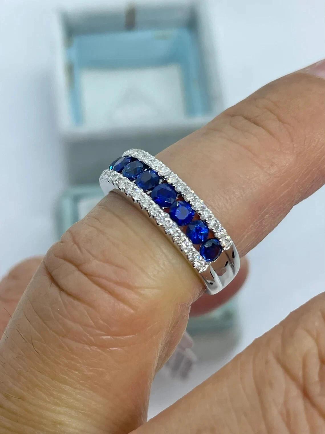 4.00 Ct Round Natural Sapphire Diamond Anniversary Ring 14K Solid White Gold 6