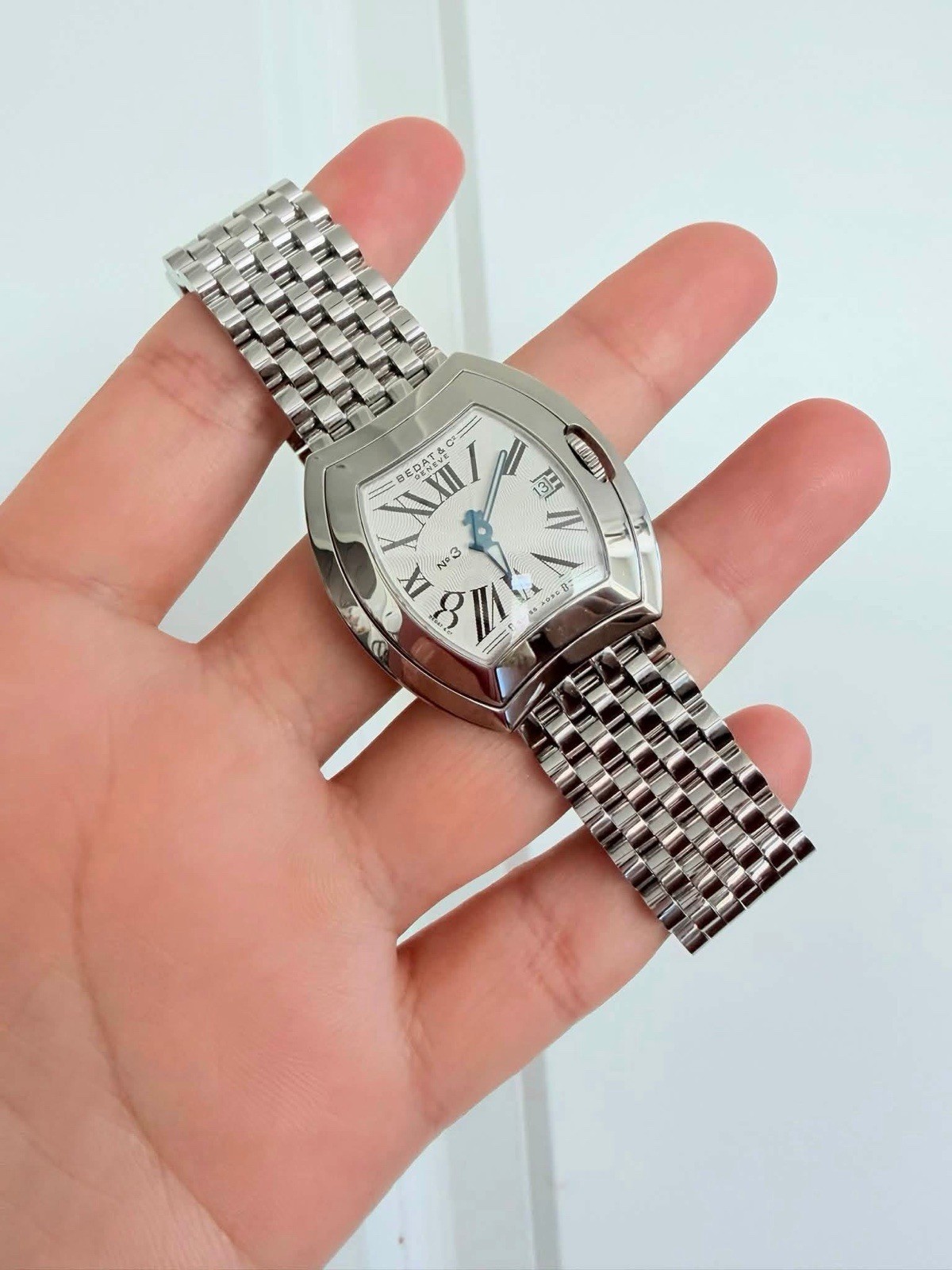 Bedat & Co Bedat No. 3 Tonneau Quartz Date Silver Dial 29.5mm Box Papers