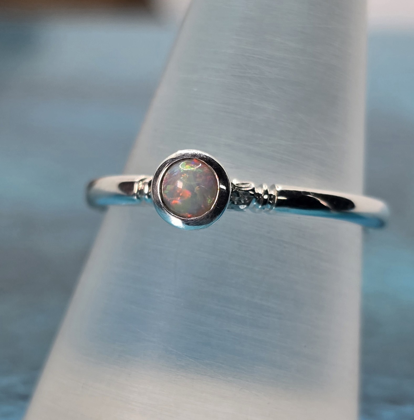 2 X Australian Made STACKABLE Opal Ring Set 925 Sterling Silver Ring Unique