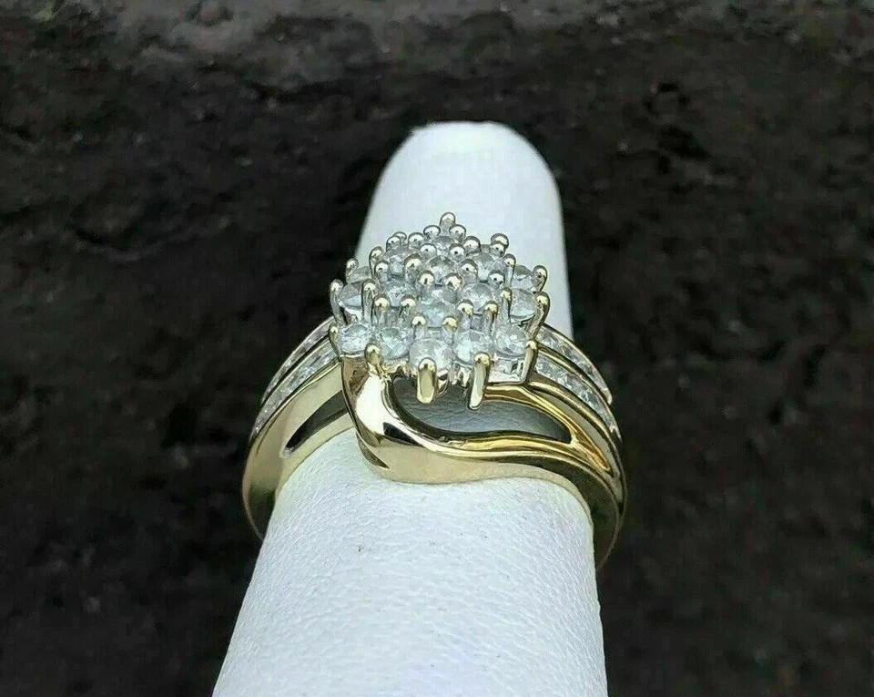 2Ct Round Cut Lab-Created Diamond Cluster Engagement Ring 14K Yellow Gold Plated