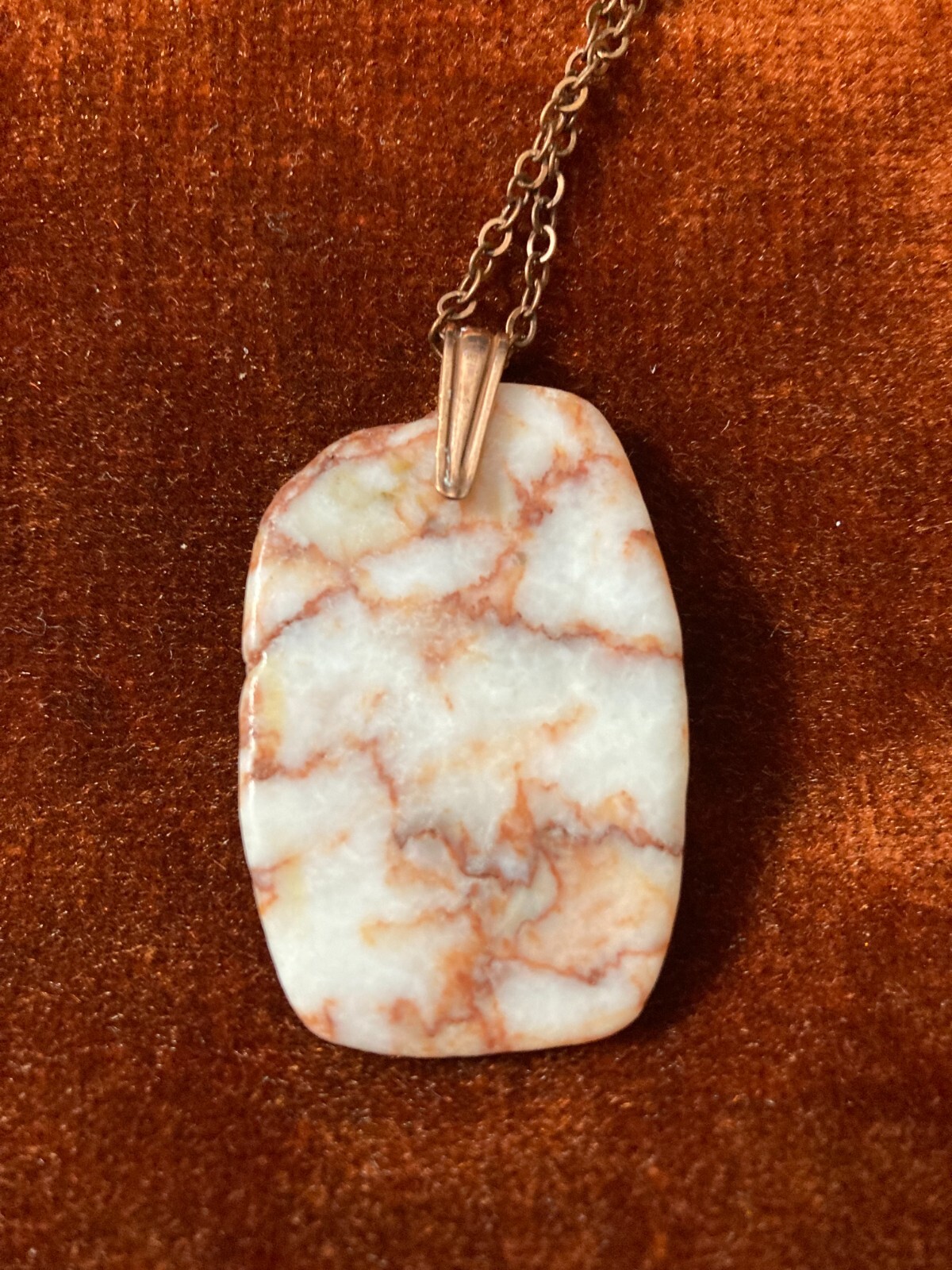 REDLINE MARBLE UNIQUE DROP PENDANT WITH COPPER COLORED CHAIN – UNISEX JEWELRY