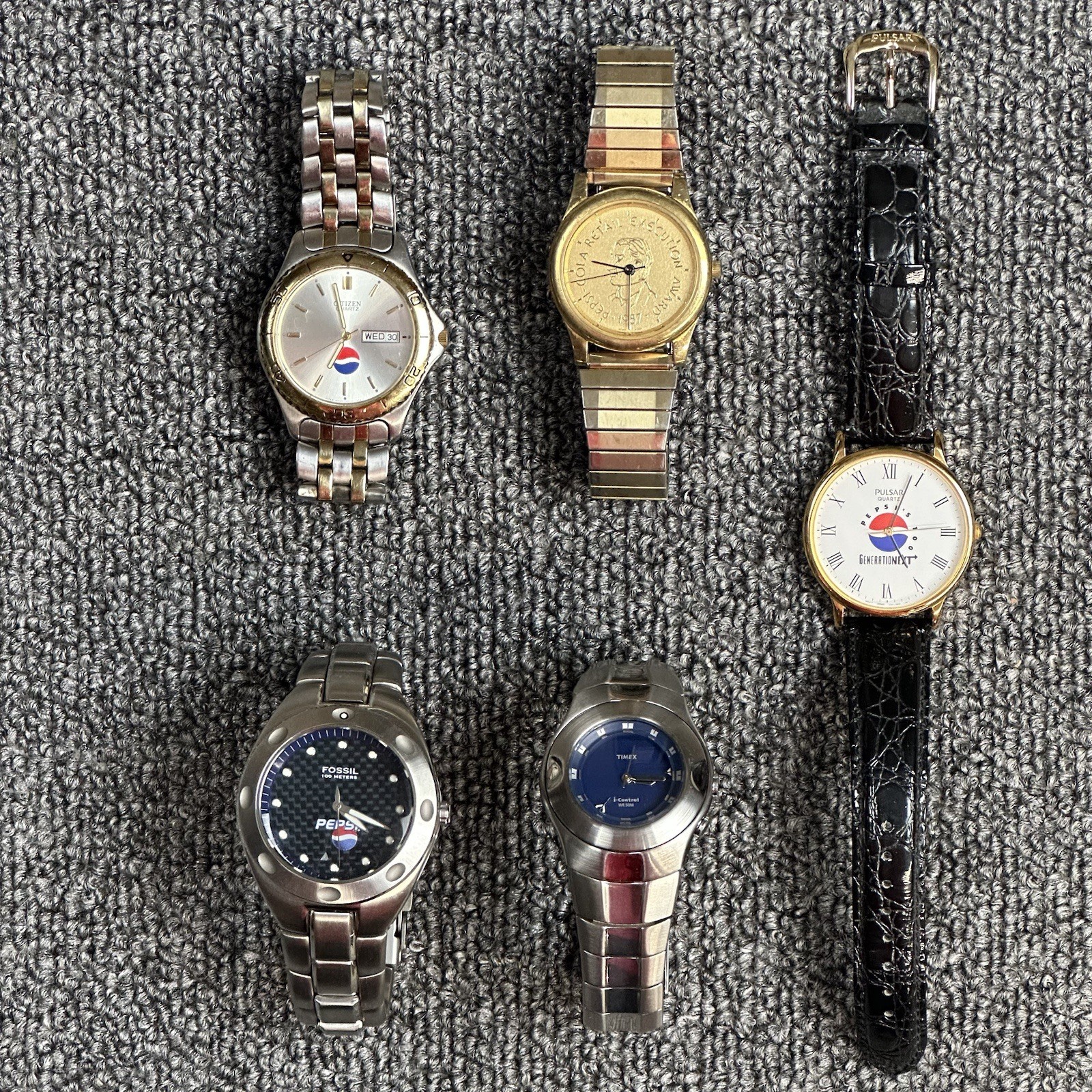 Lot Of 5 Men’s Pepsi Wristwatches – Citizen, Fossil, Seiko, Pulsar, Timex Read