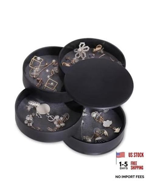 Jewelry Organizer, Small Jewelry Storage Box Earring Holder for Women, 5 Black