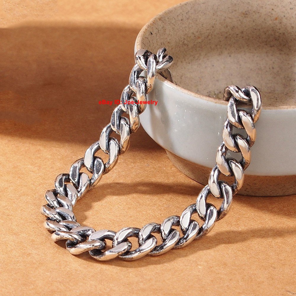Real 925 Sterling Silver 8mm Curb Link Men’s Bracelet 6.7-8.26inch 23-34g