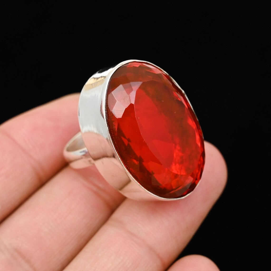 Mozambique Garnet Ring 925 Silver Handmade Statement Boho Christmas Gift For Her