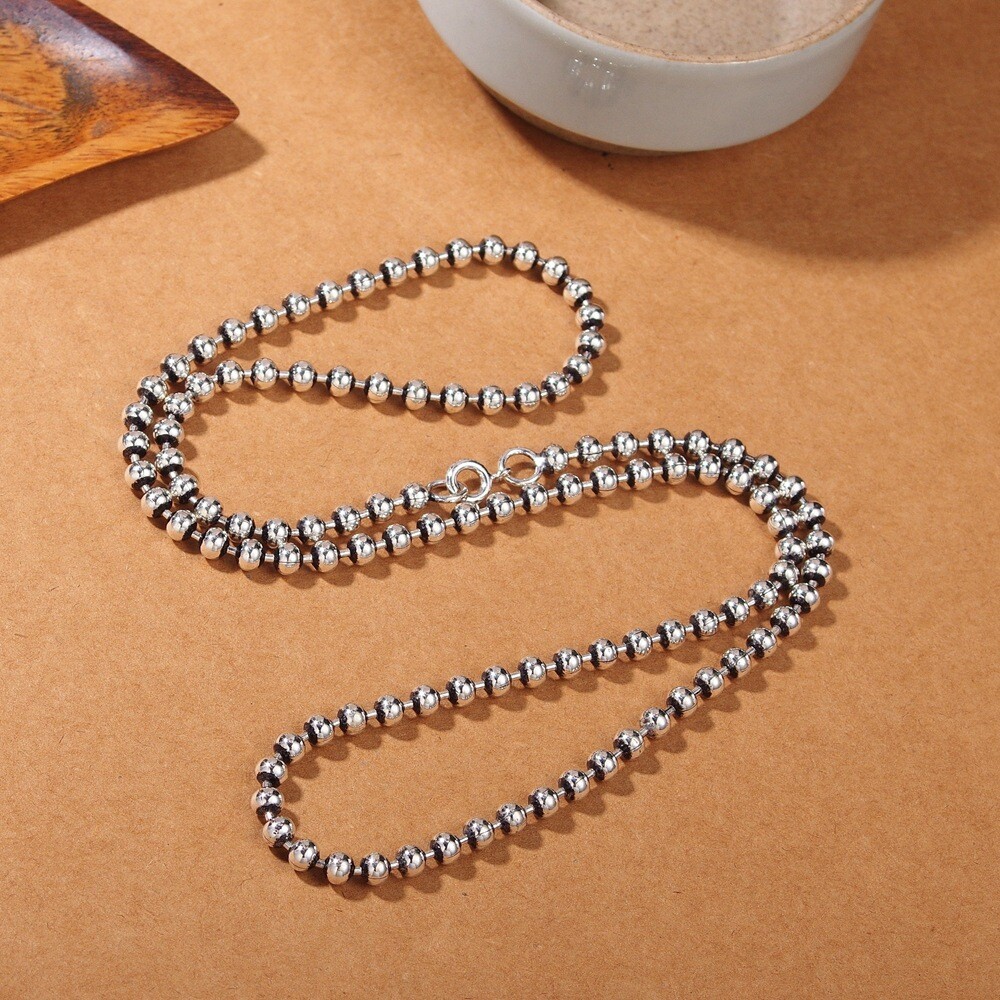 Real 925 Sterling Silver Necklace 2.5mm 3mm 4mm 5mm Bead Link Chain 17.7″-31.5″L