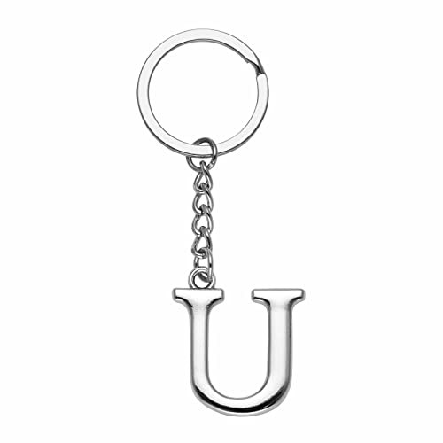 Silver 3D Initial Keychain, Personalized Monogram, A‑Z Letters Available, U