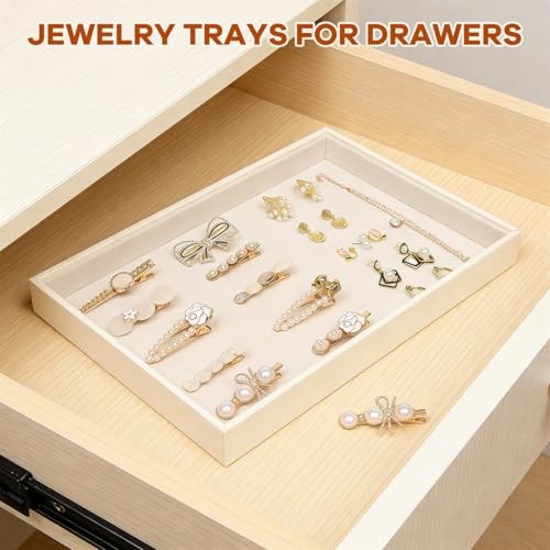 Velvet Jewelry Tray for Drawers Jewelrys Display Tray Stackable Jewelry 1 Beige