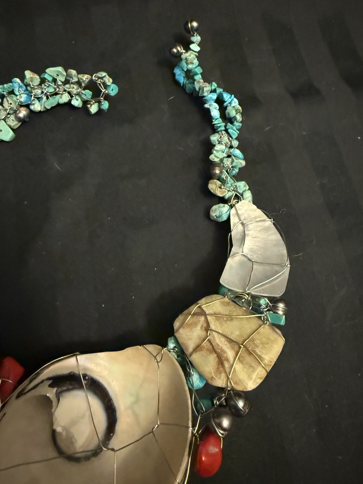 Nautilus Abalone Shell Turquoise & Beads Wire Wrapped Artisan Choker Necklace
