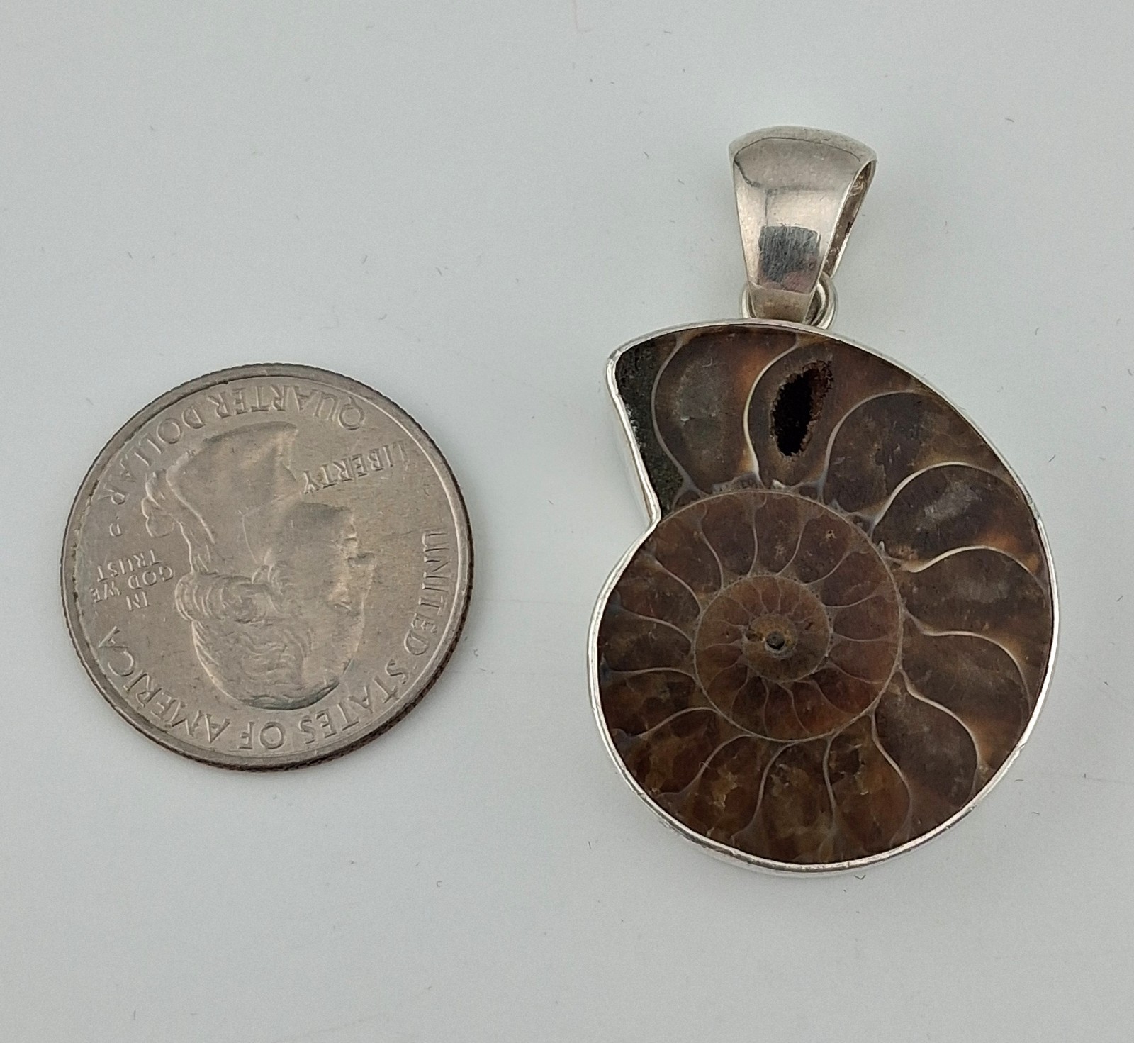 Charles Albert 950 Fine Sterling Silver Ammonite Fossil Pendant Nice Thick 14g