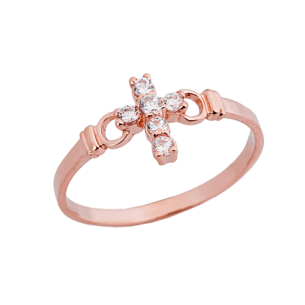 Gold Ladies Purity Cross Ring With CZ (Available in Yellow/Rose/White Gold)