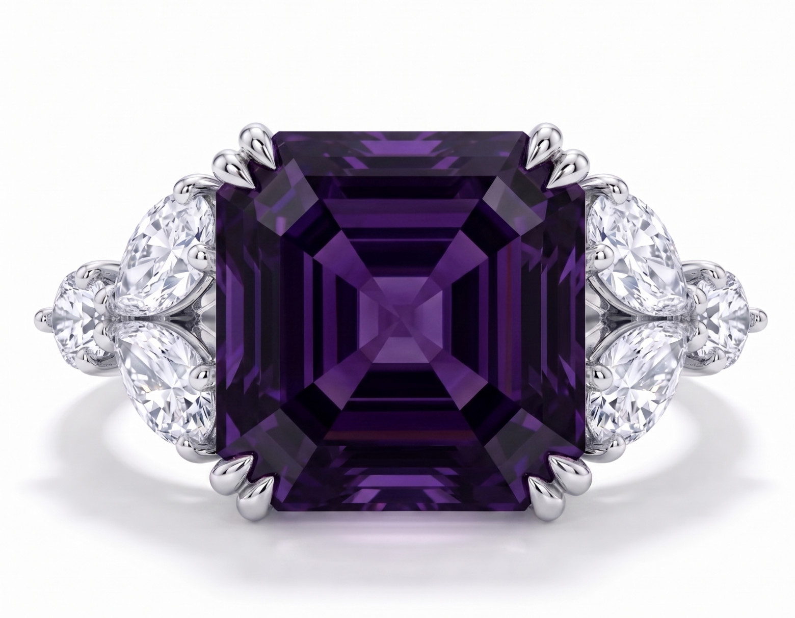 RARE 5.30 Ct Certified Asscher Cut Purple Natural Diamond Ring White Gold Finish