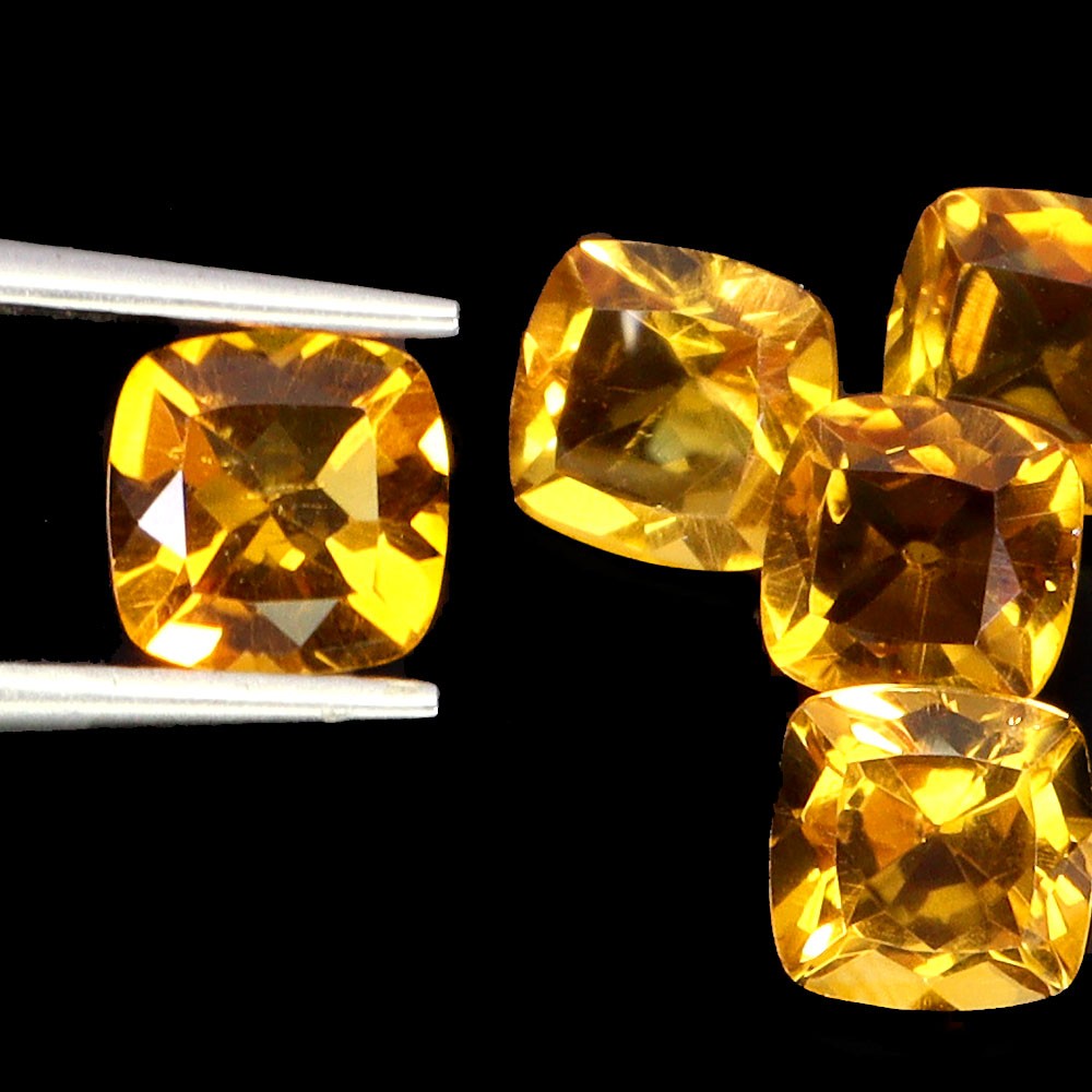 Cushion Cut Natural Unheated Yellow Citrine Brazil 6pcs 5.52ct 6mm Lot Gemstone