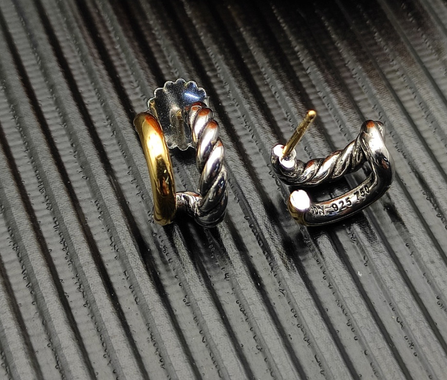 DAVID YURMAN Double Hoop Huggie Earrings Sterling Silver with 18K Gold, 13.5mm