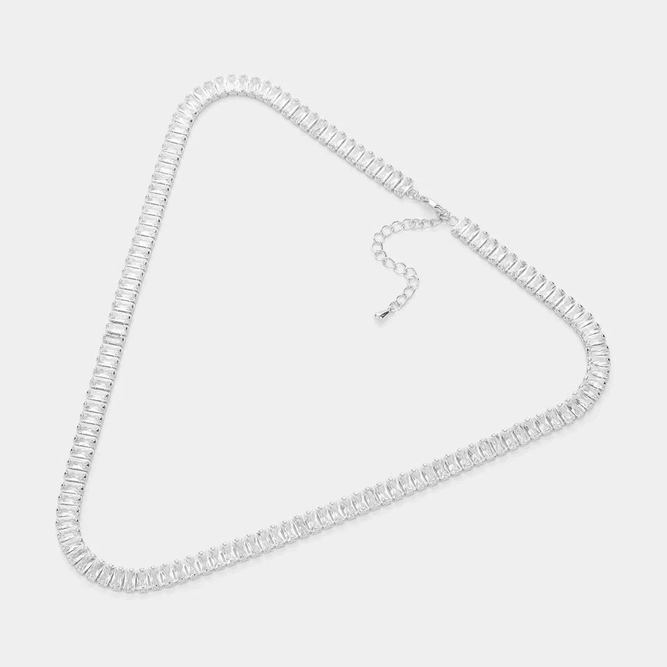 20TCW Baguette Cut Lab Created Diamond Tennis Necklace 925 Sterling Silver