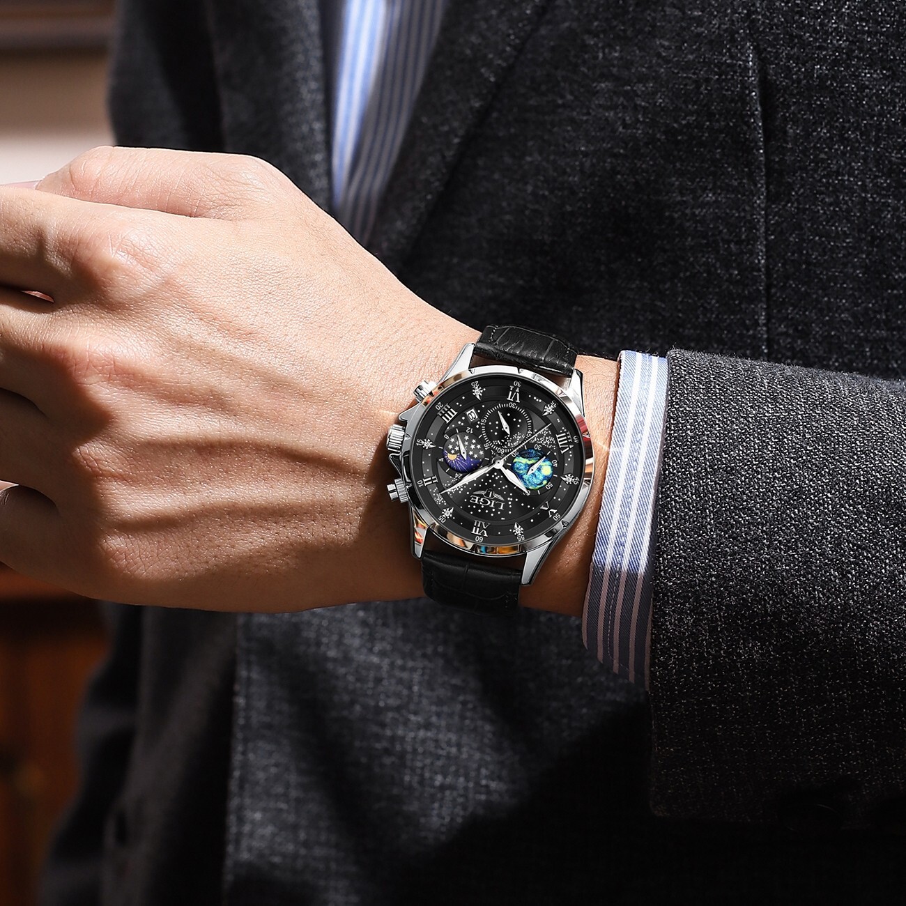 LIGE Brand Watches for Men Leather Bracelet Wristwatch Business Male Watch Gifts