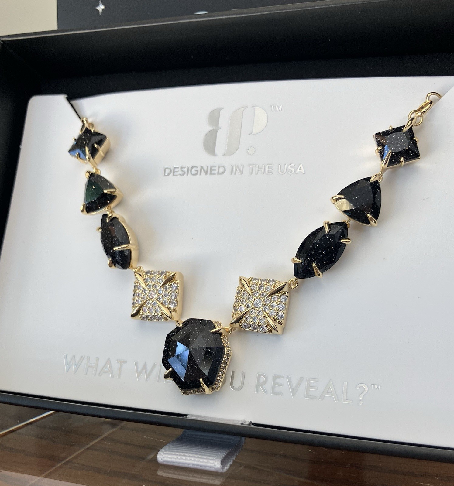 Bomb Party Obsidia “Celestial Throne” Necklace Onyx Sandstone On Gold NK62998