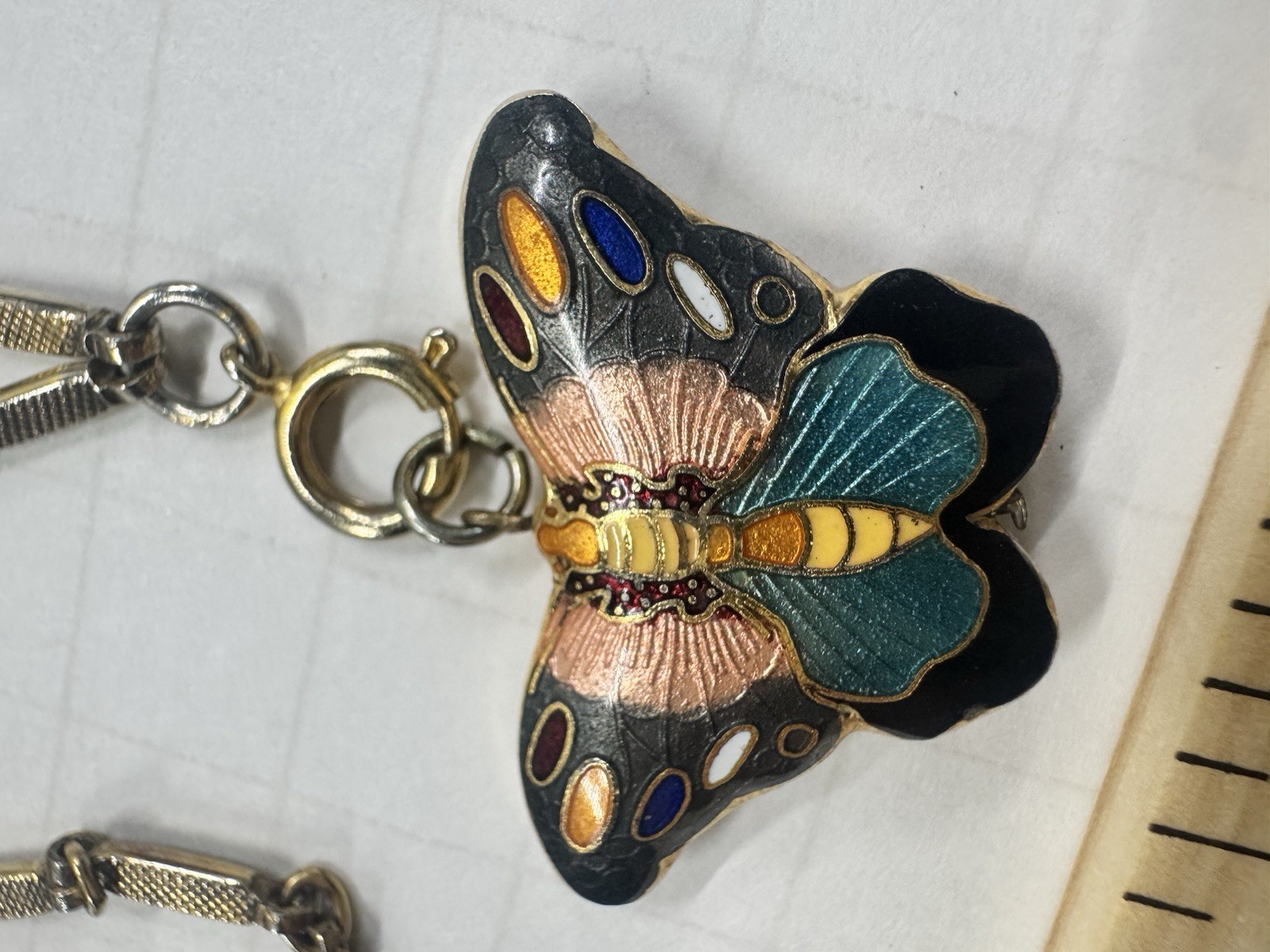 Vintage Enamel Cloisonné Butterfly Double Sided Multicolor Very Pretty!
