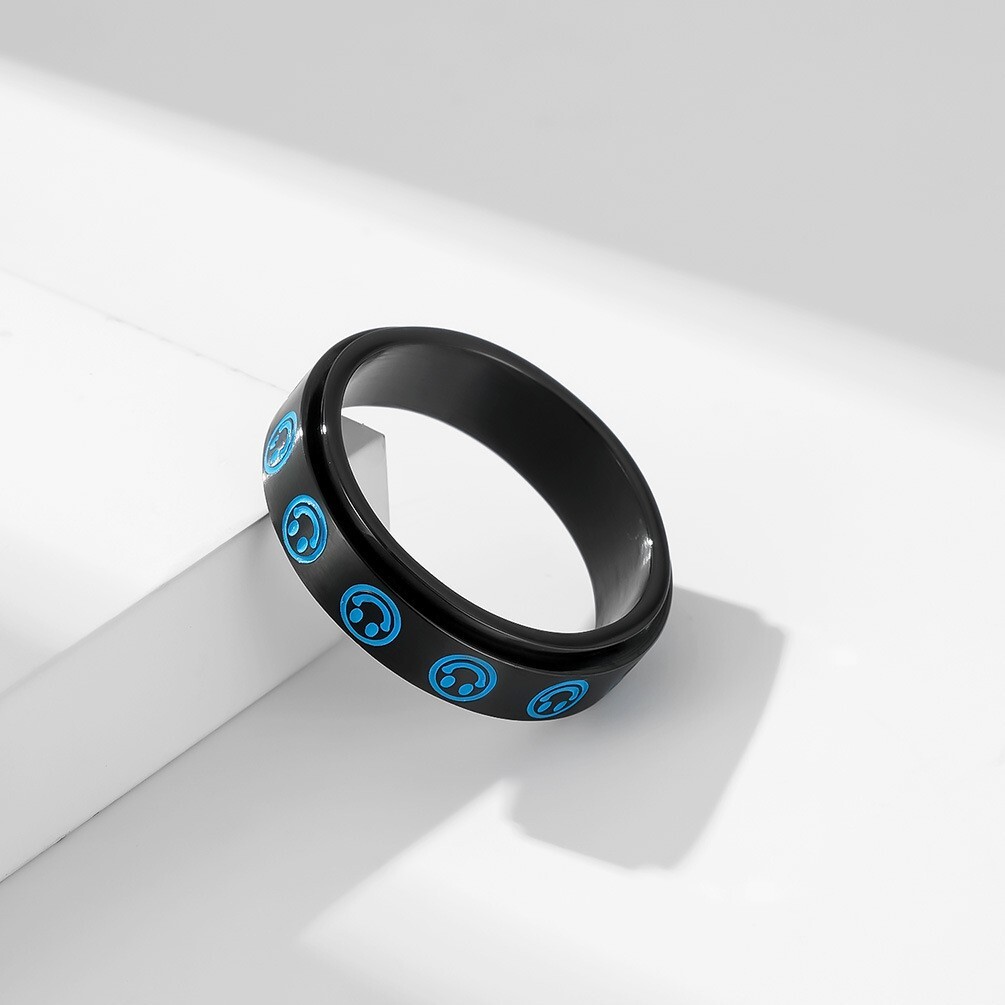 Smiley Face Anxiety Fidget Spinner Ring in Stainless Steel