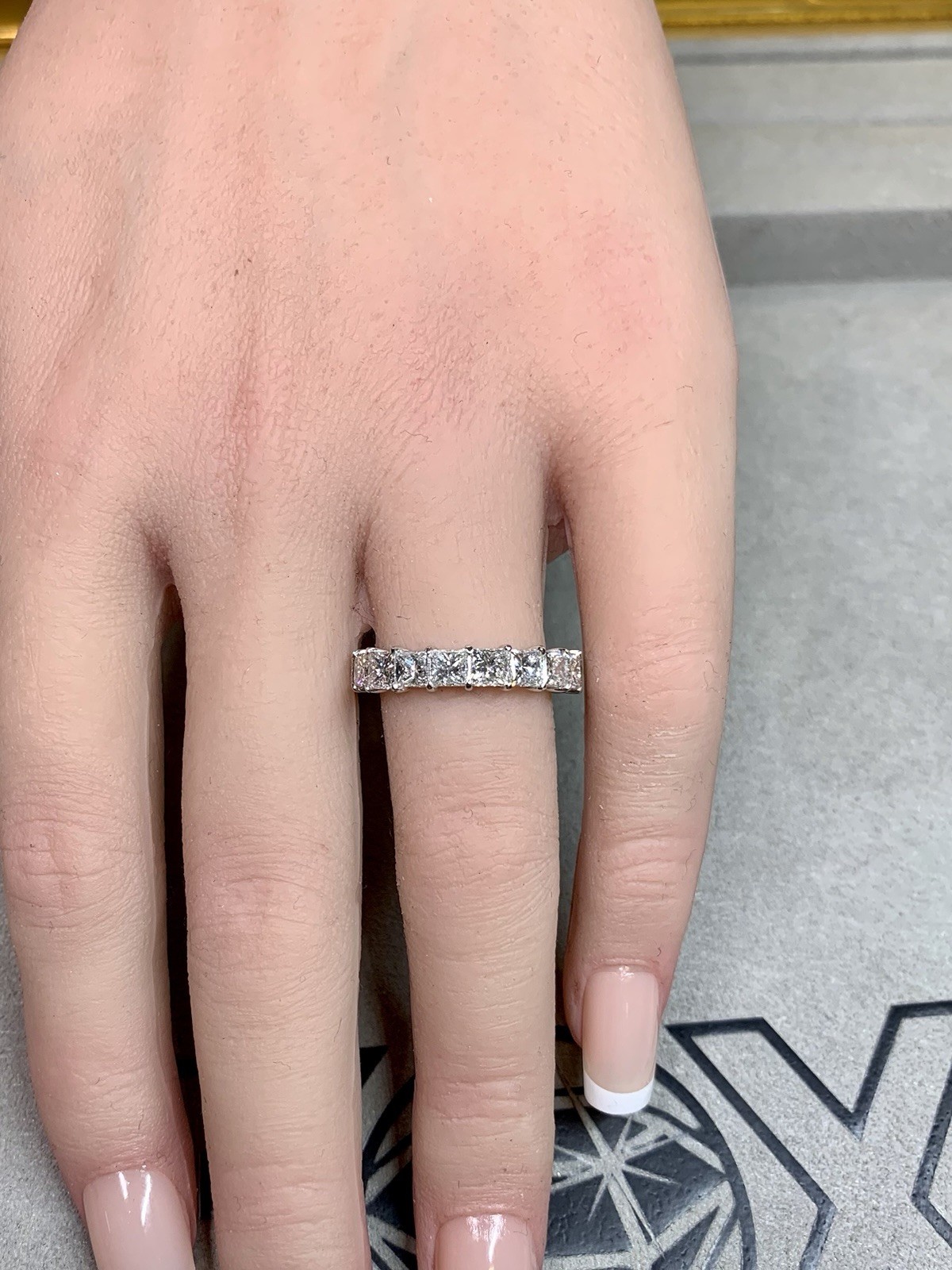 Estate Platinum Princes Diamond Shared Prong Eternity Band 4.4mm Sz 7 5.70ctw