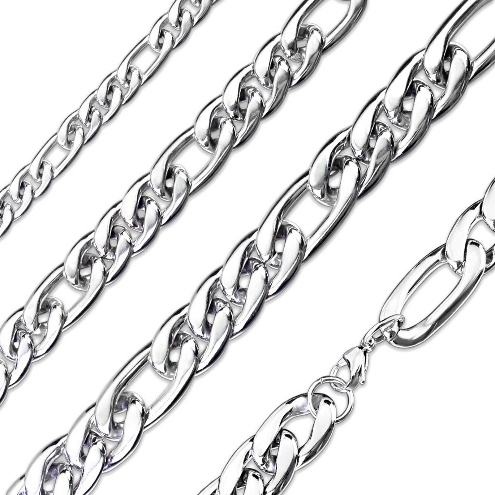 Figaro Chain Necklace 7.5mm Mens Silver Stainless Steel 15-20-inch