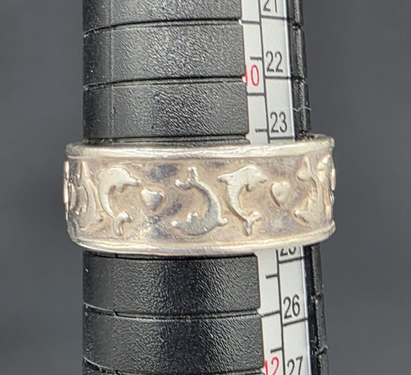 Dolphin Motif Sterling Silver Band RingSize 10.75 Marked Mex