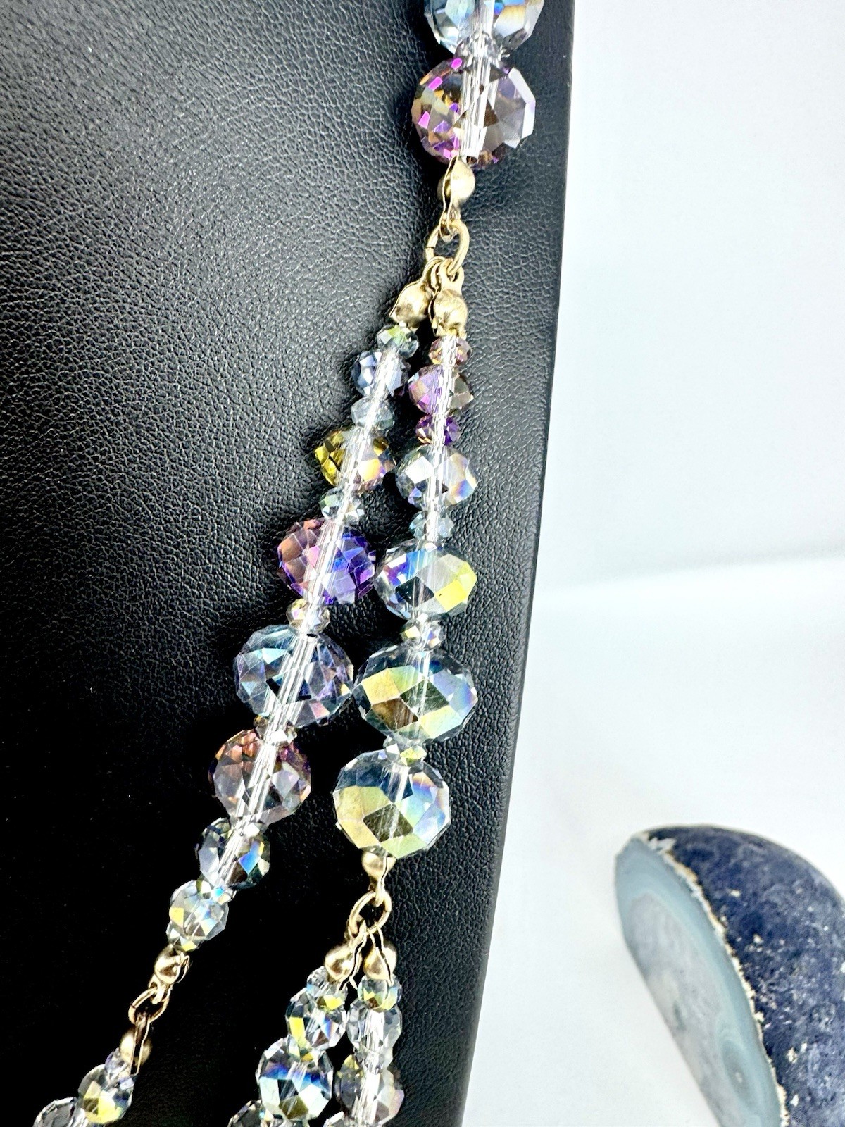 Vintage Triple-Strand Aurora Borealis (AB) Crystal Statement Necklace 36”