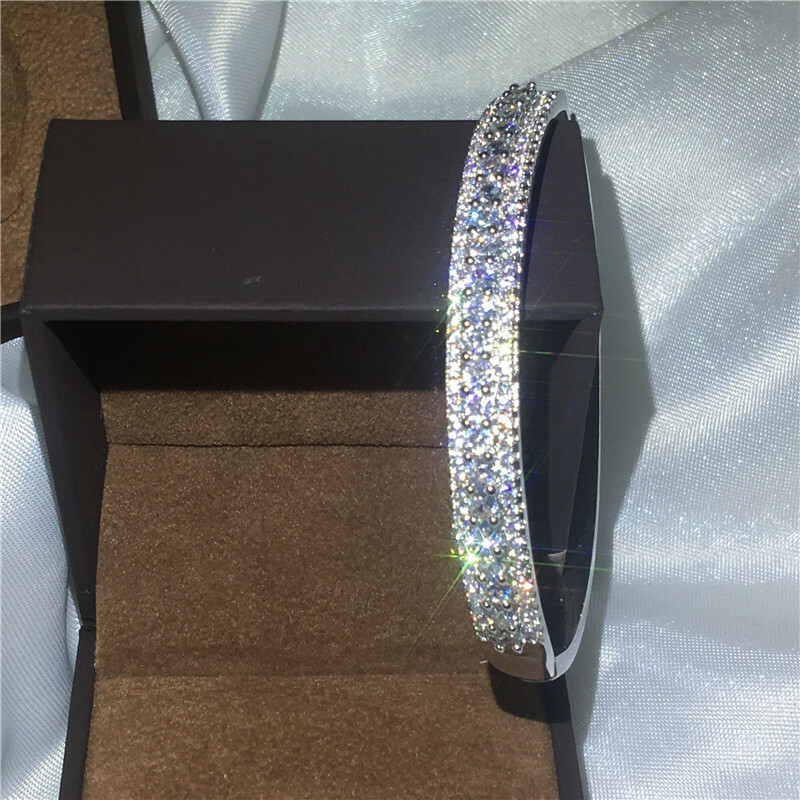3.25 TCW Round Cut Moissanite 3-Rows Bangle Bracelet In 14k White Gold Plated