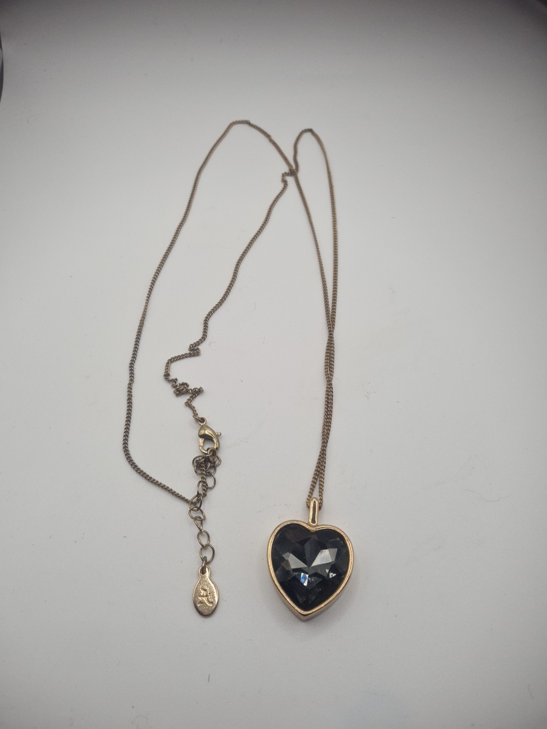 Accessorize Black Glass Heart Pendant Necklace On A Gold Tone Chain