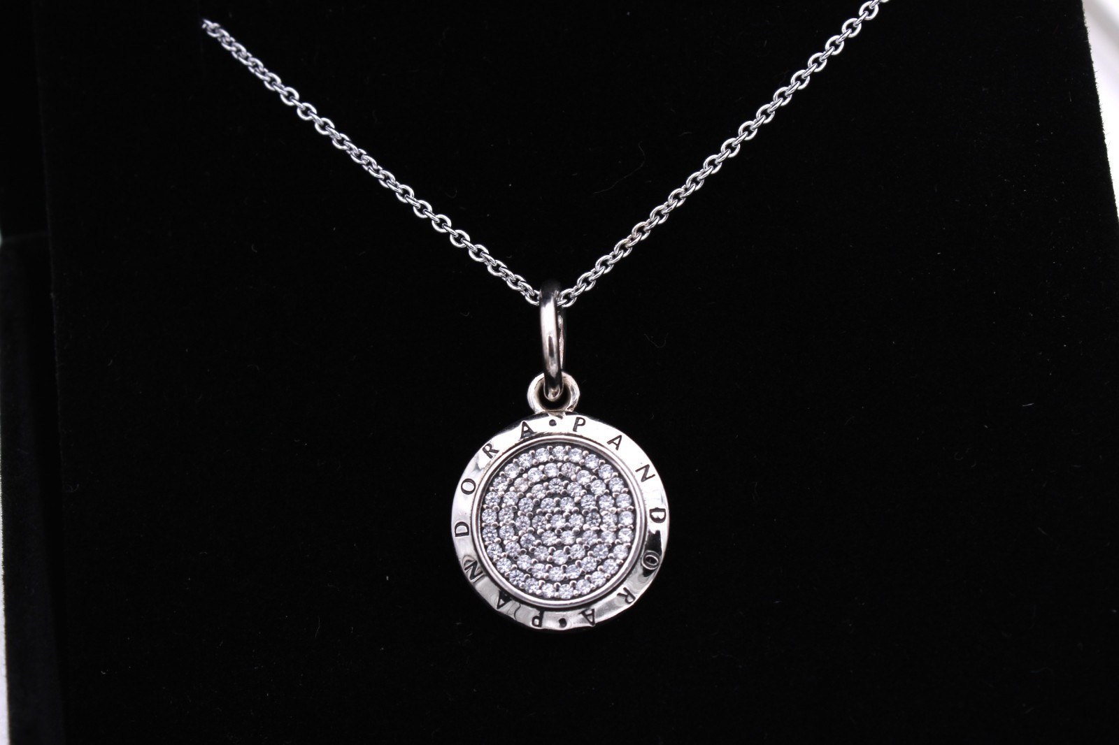 New Authentic PANDORA Signature Logo Pendant Silver 925 Necklace 17.7″ w/ BOX