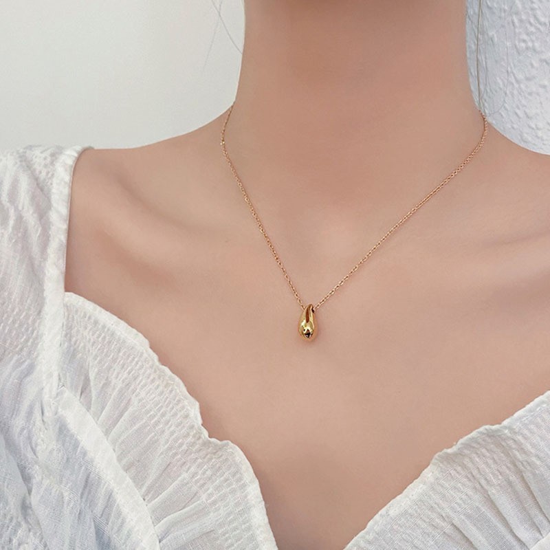 Waterdrop Teardrop Gold Silver Pendant Stainless Steel 16-18″ Chain Necklace PE6