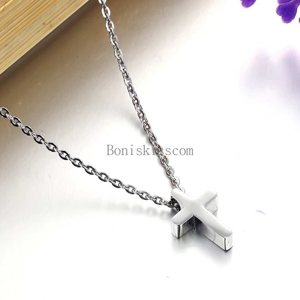 Silver Stainless Steel Simple Plain Cross Pendant Necklace Men’s Women’s Jewelry