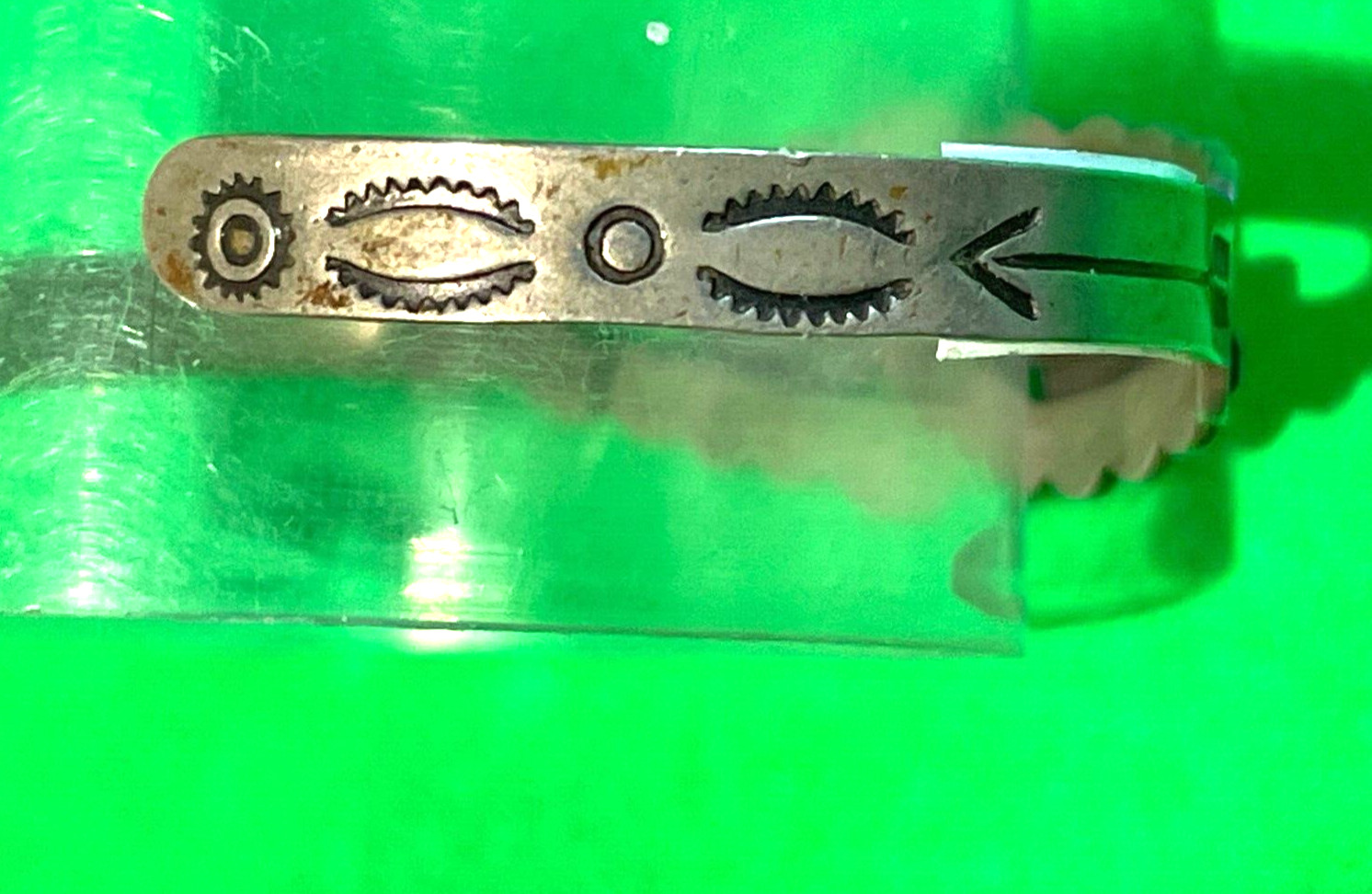Vint. American Indian Nickle Silver bell Bangle 1940’s-50’s ~ Broken